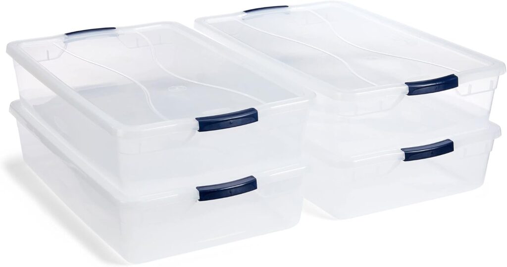 Stackable Plastic Storage Bin with Lids 4 pack